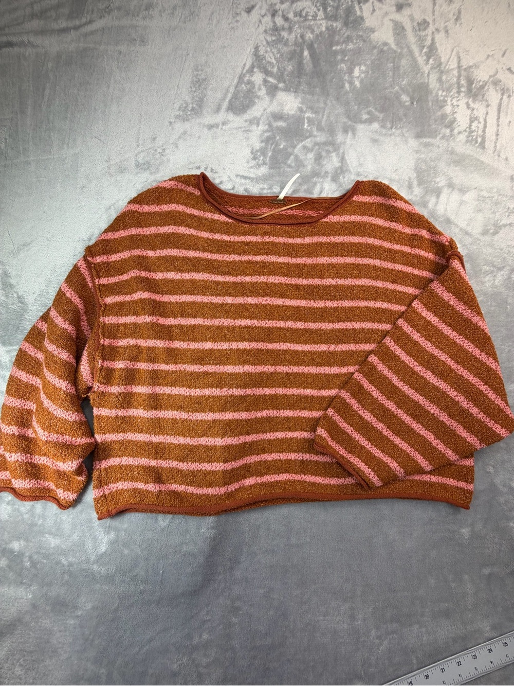 Free People Women’s Winter Striped Crewneck Sweater in Rust and Pink S (M)